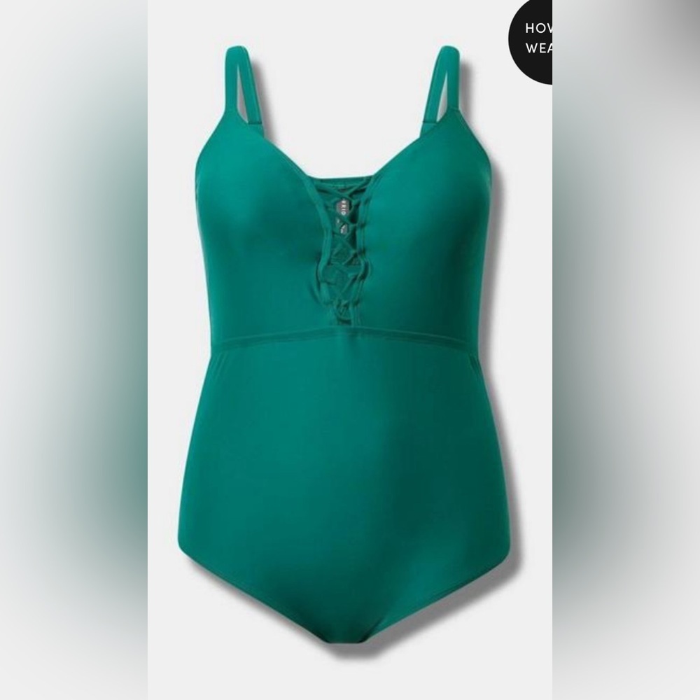 New! Torrid sz 3 Aventurine Wireless Plunge Strappy Lace Up Bathing Swimsuit 3X‎